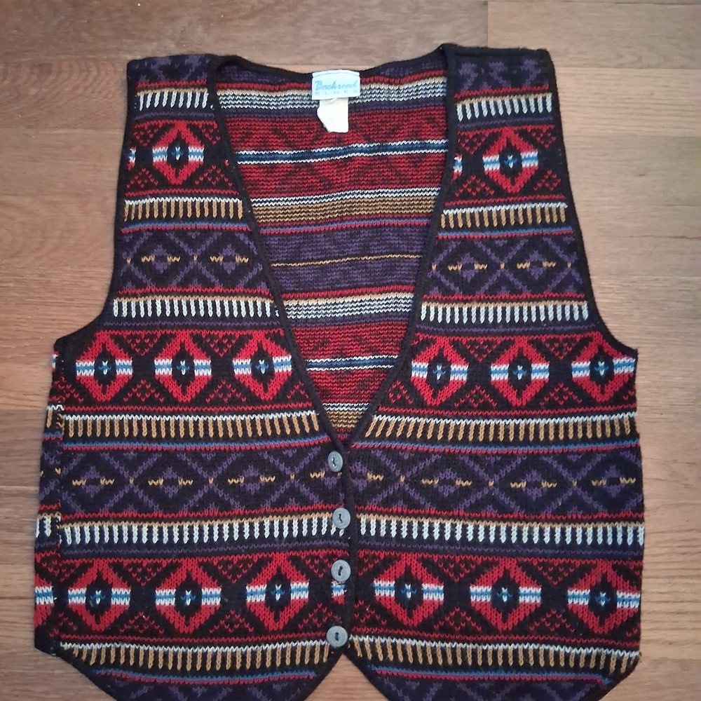 Vintage 90's Women's Knit Sweater Vest Southwestern Aztec Small Hippie Boho